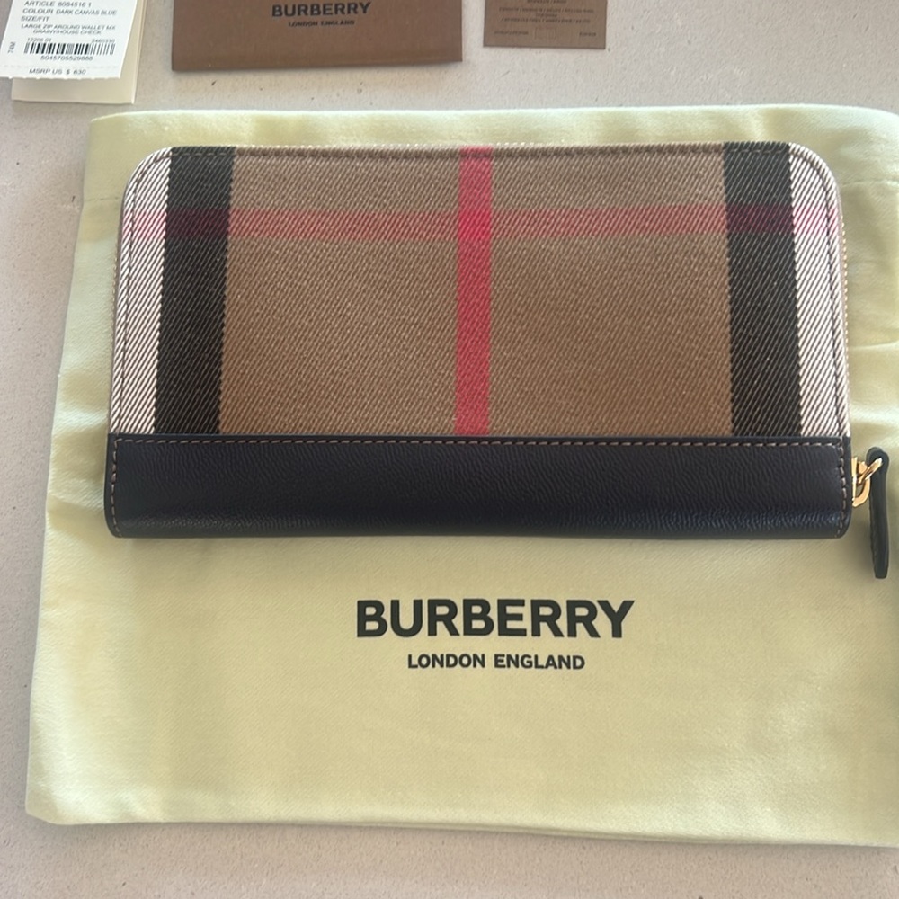 Burberry long zip around wallet. New